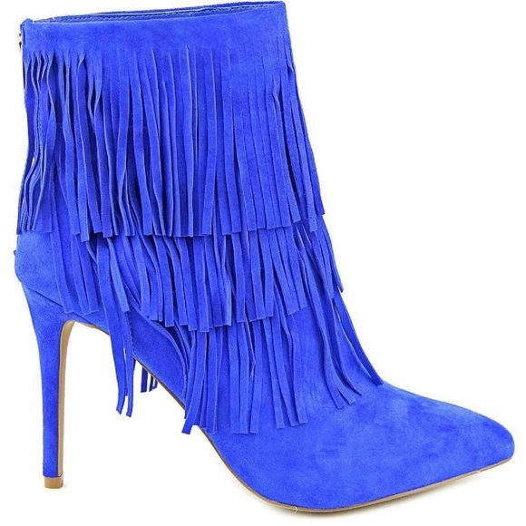 EUC Steve Madden Flappper Size 9.5 Cobalt Blue Suede Ankle Boots w/ Fringe - Picture 10 of 15
